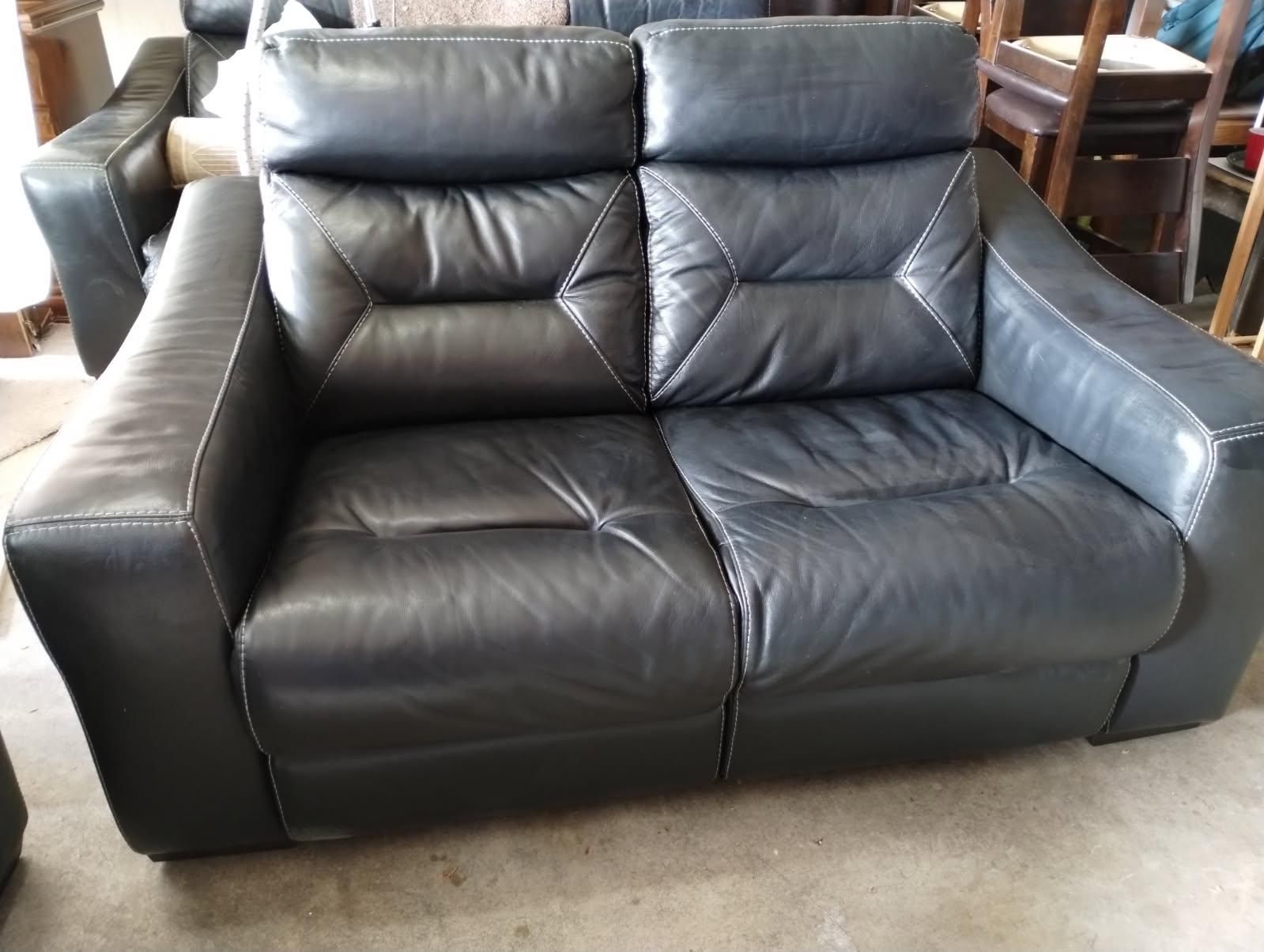 Electric Reclining Black Leather Sofa, Love Seat And Chair
