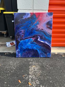 Large Abstract Blue & Red Canvas Wall Art – Modern Acrylic Style
