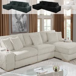 Reversible Sectional in Striped Fluffy Fabric
