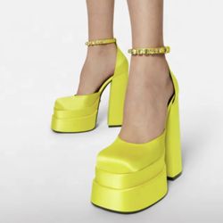 Neon Yellow Block Heel Platform 