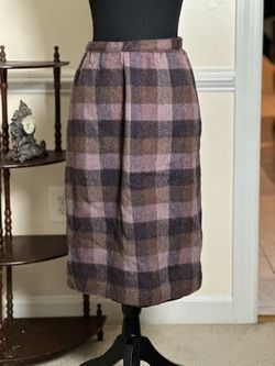 High Waist Slim Fit Midi Plaid Wool Skirts