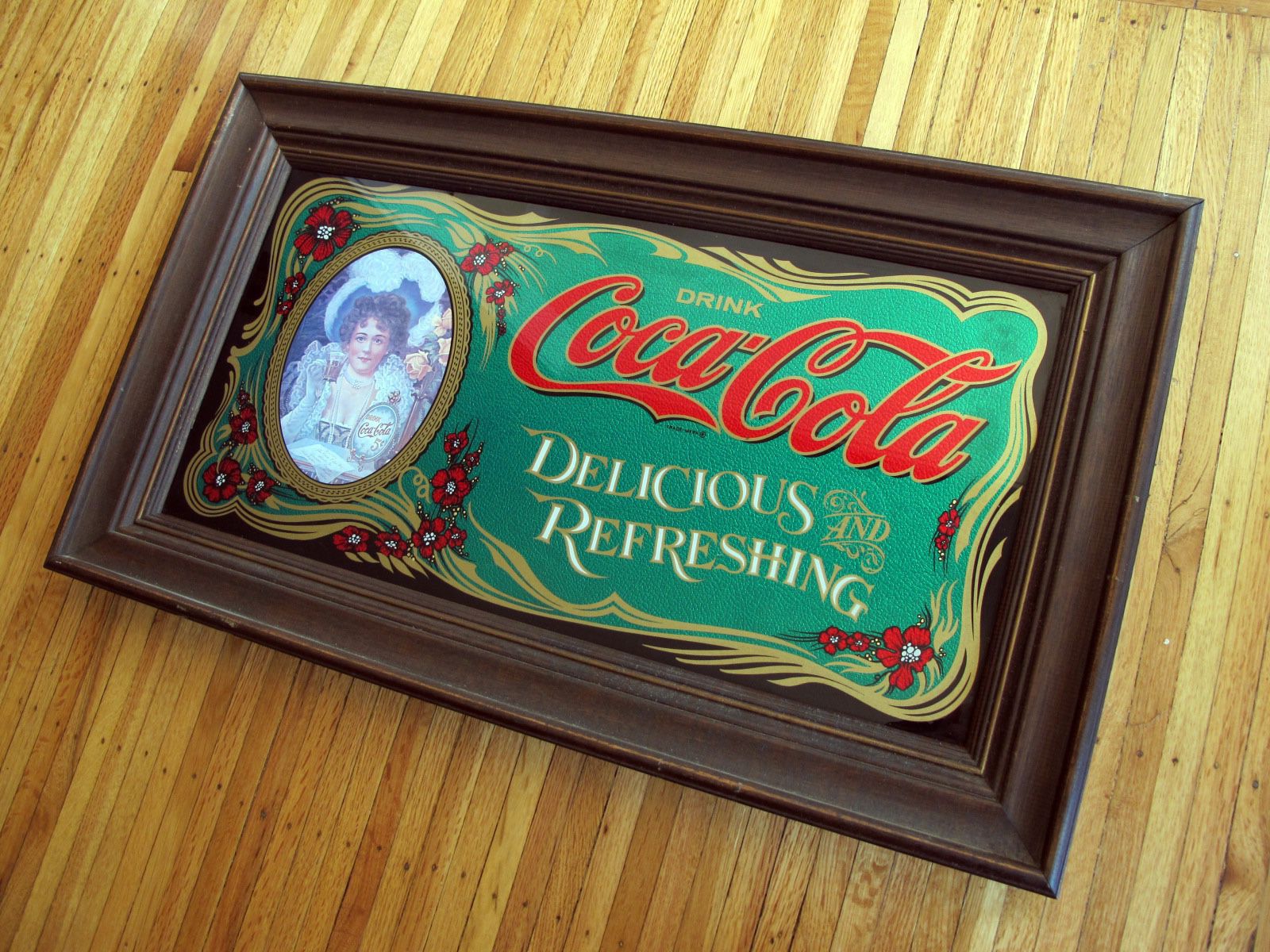 Vintage Framed Coca Cola "Victorian Girl" Bar Sign Coke Signage 