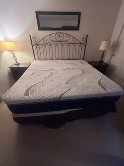 Queen Mattress with Box Spring and Metal Headboard