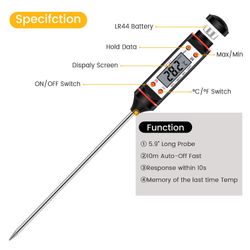 Digital Kitchen Thermometer, Multi-Functional Portable Instant Read Cooking Thermometer with 5.9 Inch Super Long Probe for Liquid, Meat, Milk, Grill, 