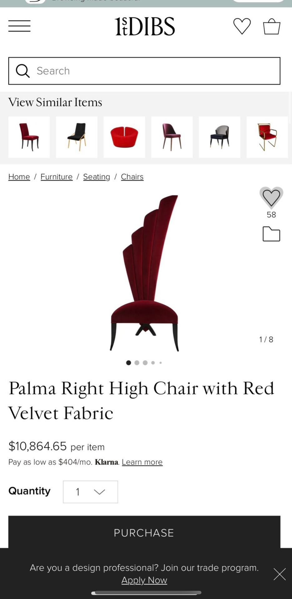 Velvet High Back Asymmetrical Custom Made Chair 
