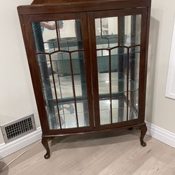 Vintage Antique Dark Walnut Curio Cabinet 