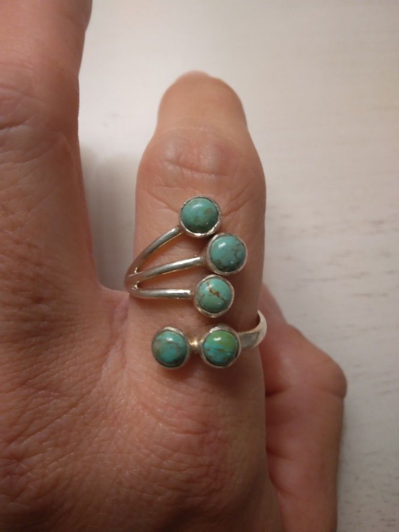 Handmade Natural Turquoise 5 Stone Wrap Ring