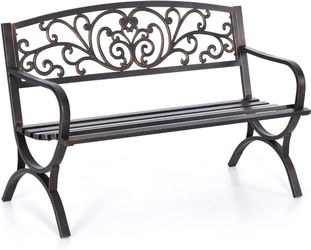 Brand new in box MFSTUDIO 50 Inches Outdoor Garden Bench Cast Iron Metal Frame Floral Bronze E-Coating Anti-Rust Finish, Weatherproof Outdoor Bench fo