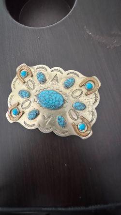 Turquoise Stone Western Belt Buckle Vintage Bell Trading Post Western Belt Buckle – Blue Stones & Horseshoes