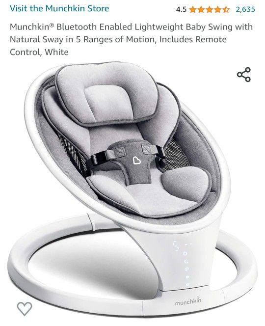 ** Munchkin Bluetooth Enabled Lightweight Baby Swing with Natural Sway in 5 Ranges of Motion ***