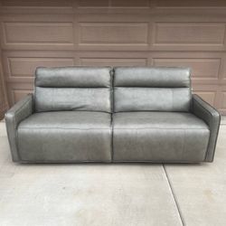 Costco Henredon Keira Leather Power Reclining Sofa Couch - Power Headrests USB - Gray