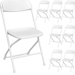 NEW-8 Pack White Folding Chairs, Portable Stackable Party Chairs For Indoor and Outdoor, Plastic Folding Chairs, Commercial Seat with Steel Frame for 