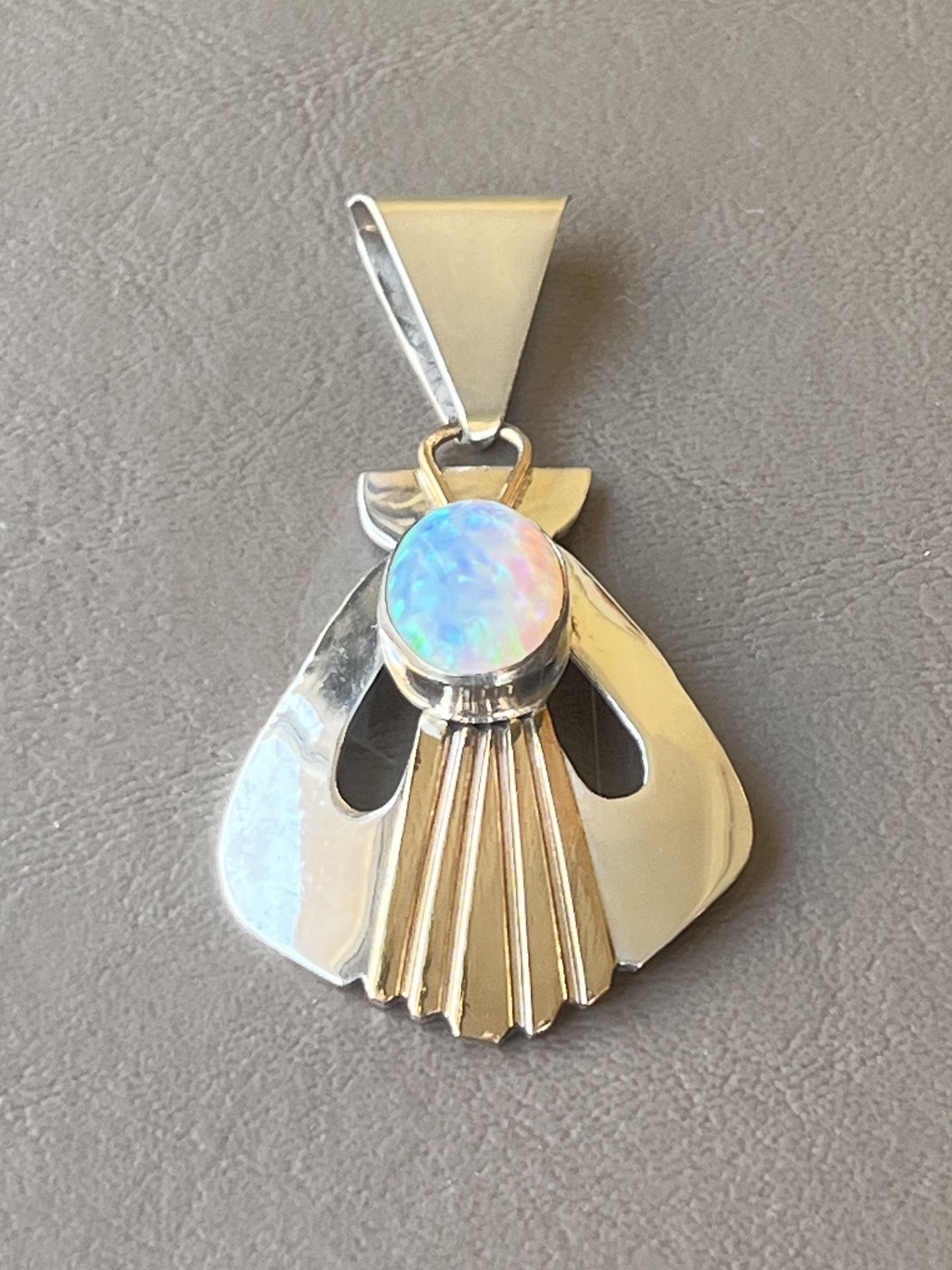 L Begay Navajo Sterling Silver White Opal Pendant S E 12KGF 2.5” 8.75gr