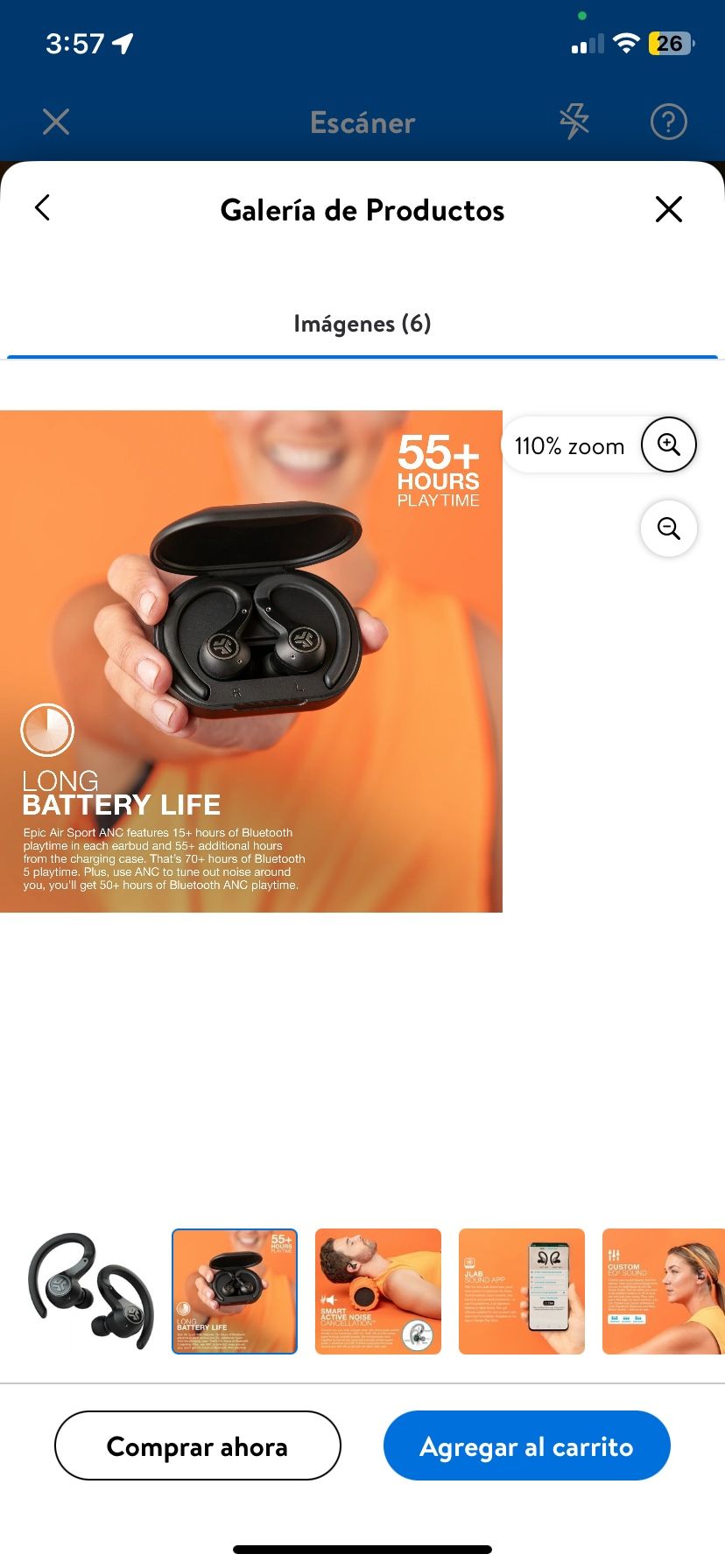 Jlab 2nd Gen true wireless Black Epic Air Sport ANC Earbuds Audio Epic Air Sport Wireless earbuds with 55+ hours playtime. Active noise cancellation.