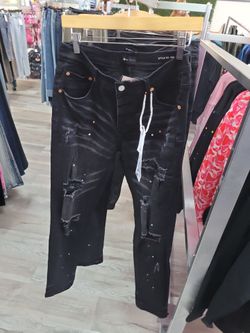 Purple Brand P001 Low Rise Skinny Jeans in Black Overspray