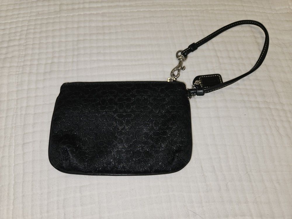 COACH Signature Canvas & Leather Black Metallic Wristlet Purse