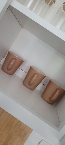 Set of 3 Ceramic Mugs – Tan/Blush
