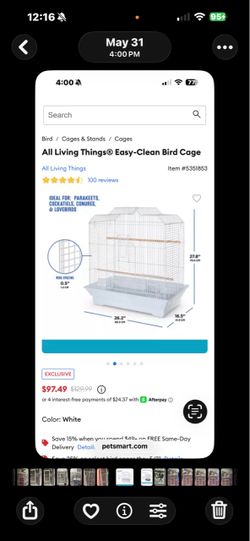 All Living Things Easy-Clean Bird Cage – Like New