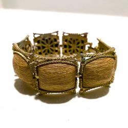 Vintage Faux Wood Grain & Metal Bracelet w/ Clasp