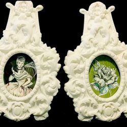 Antique Pair of Oil Painting On Satin Venetian Plaster Frames 13”-9”. 