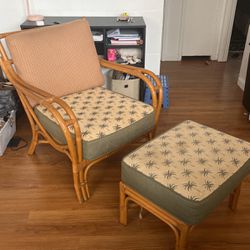 Vintage 1970s Hawaiian Style Chair And Footrest 