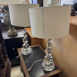 Pair Of Williams Sonoma Stacked Crystal Ball Table Lamps