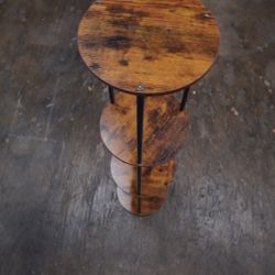 Rustic Industrial Plant Stand / Accent Shelf – Solid Wood & Metal