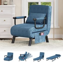 NEW LAZZO 5-in-1 Convertible Sleep Chair Bed, Comfy Folding Sleeper Chair for Adults BLUE
