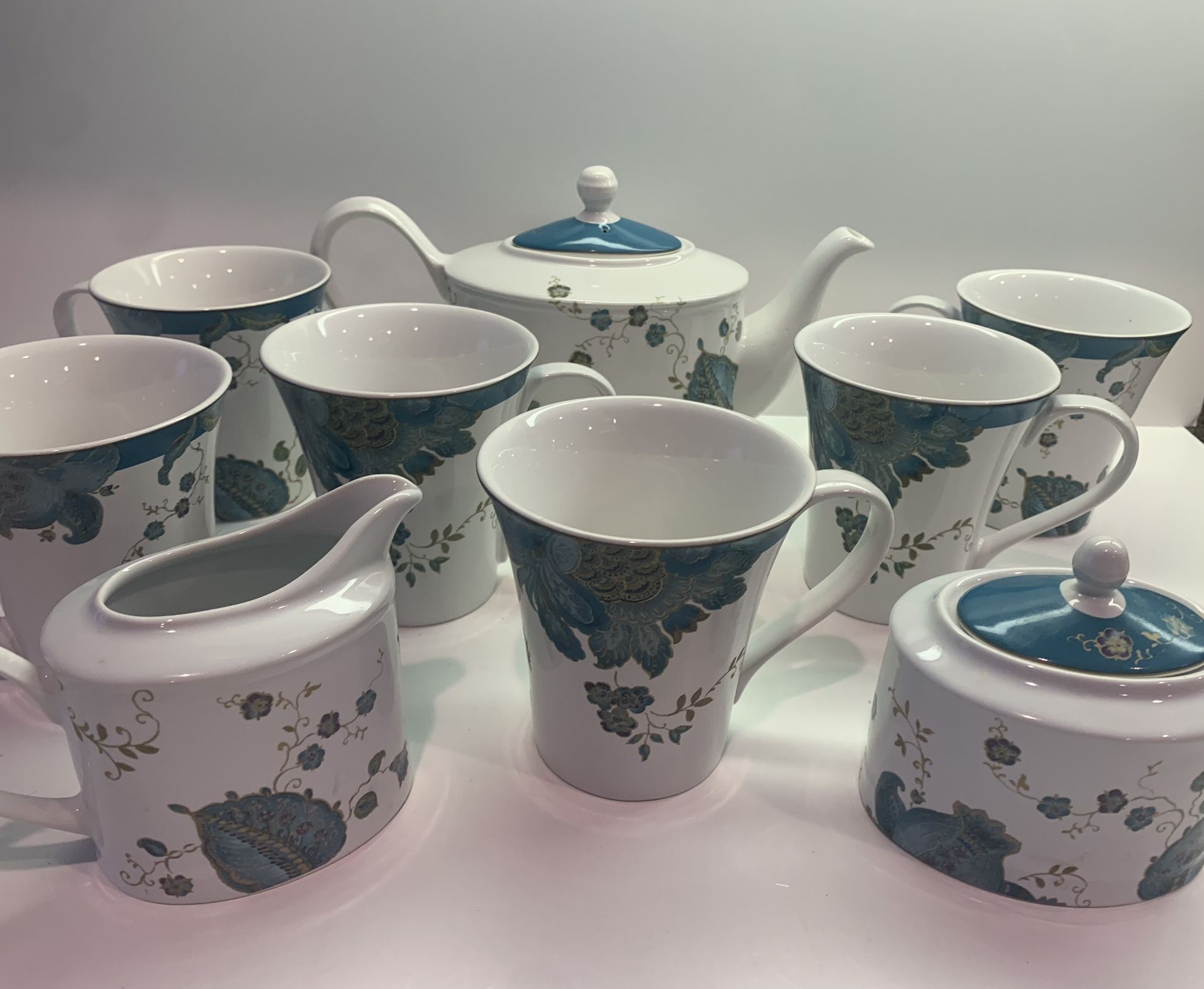 Vintage Tea Pot Set by 222 Fifth - Eliza Teal 6cps 1 teapot 1 creamer 1 sugar 