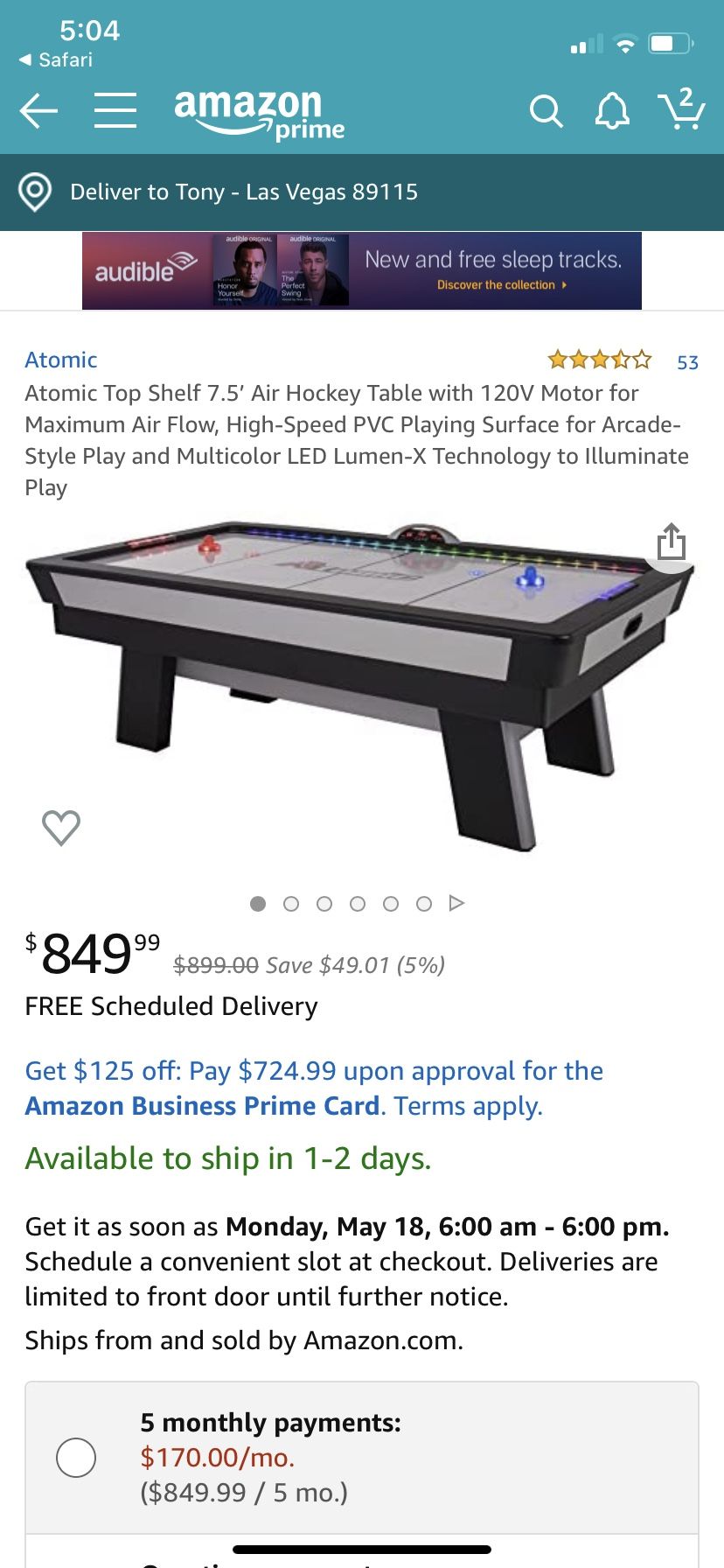 Atomic air hockey table 7.5’ brand new