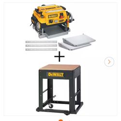 DEWALT 15 Amp 13 in. Corded Heavy-Duty Thickness Planer, (3) Knives, In/Out Feed Tables, and Mobile Thickness Planer Stand