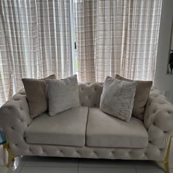 Cream And Gold Loveseat 