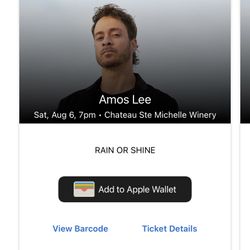 Amos Lee Tickets (2 GA) Ste Michelle 8/6
