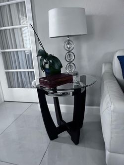 3 Round Glass Top Tables Dark Wood Base