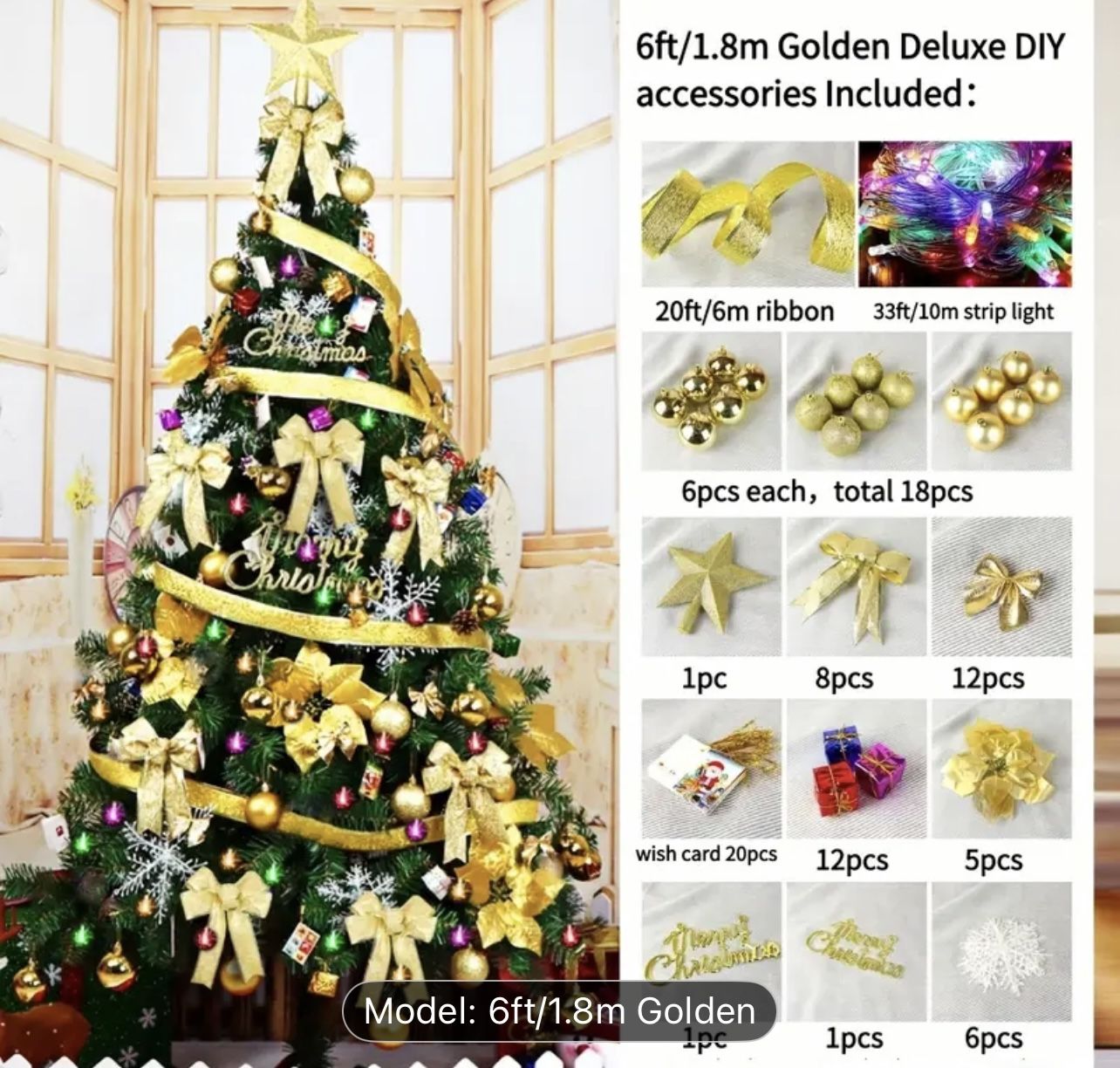 6ft Christmas tree with decors and lights brand new