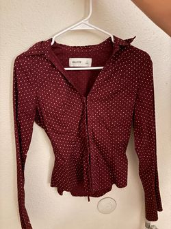 Hollister Burgundy Polka Dot Long Sleeve Top
