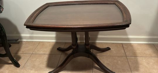 Vintage 1940s Mahogany Coffee Table with Removable Glass Serving Tray Top