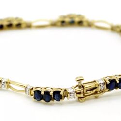 2.88 CARAT SAPPHIRE & DIAMOND TENNIS BRACELET SOLID 14ct YELLOW GOLD