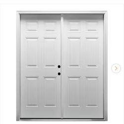 72 in. x 80 in. Left-Hand Inswing Classic 6-Panel Primed Steel Prehung Front Door with Brickmould