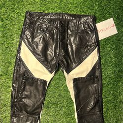 MNML Black white track striped rhuigi leather pants