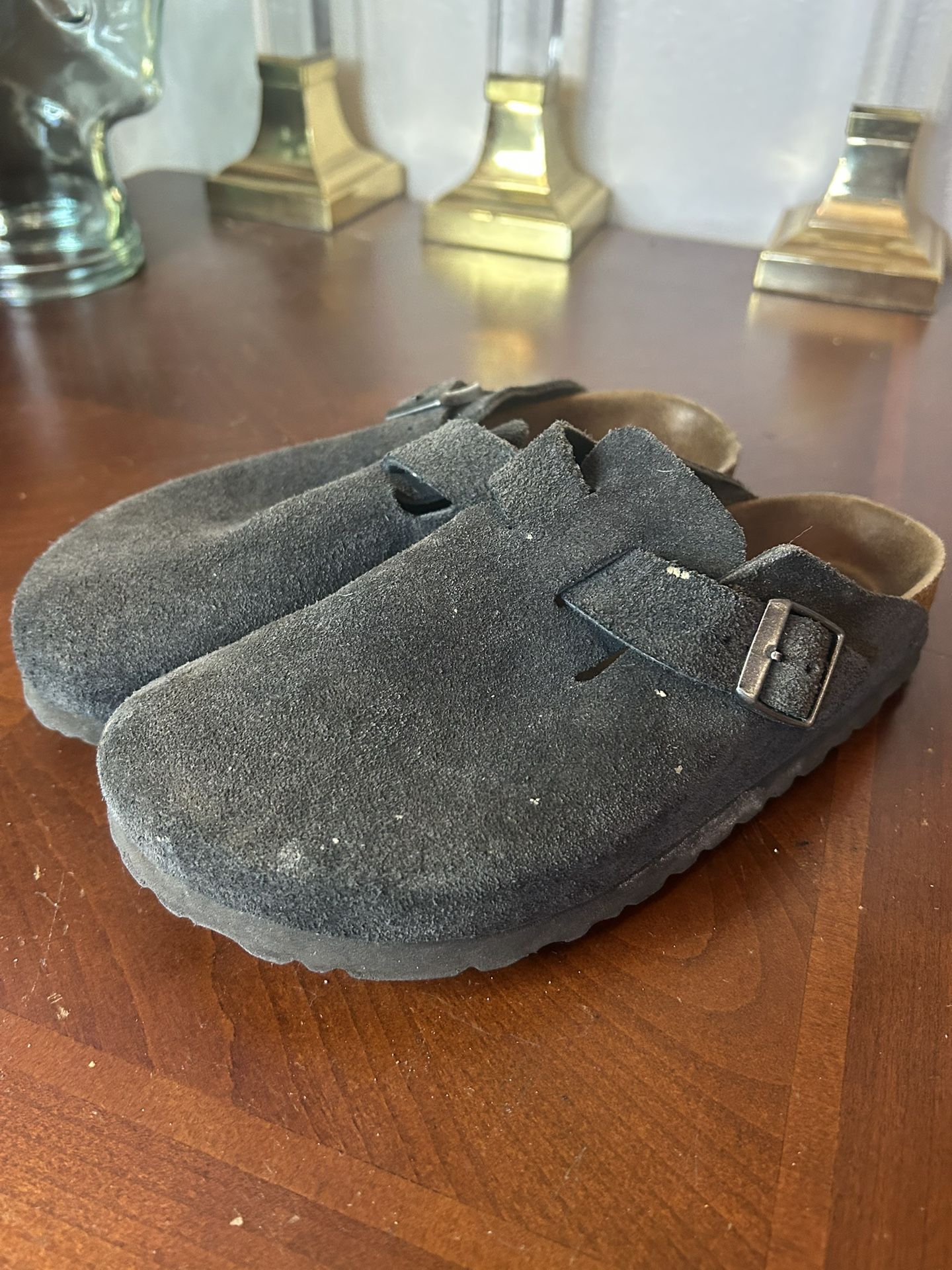 BIRKENSTOCK Boston Mules Soft Footbed Slide Sandal Black Suede Size 240 W7 M6