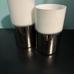 Two Piece White N Silver Vases 