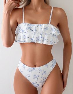 blue & white flower bikini set