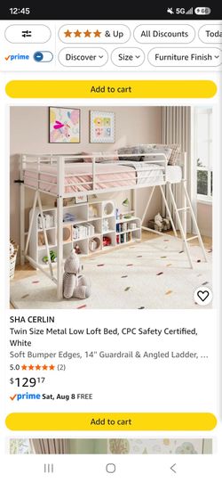 White Junior Twin Loft metal bed frames x2