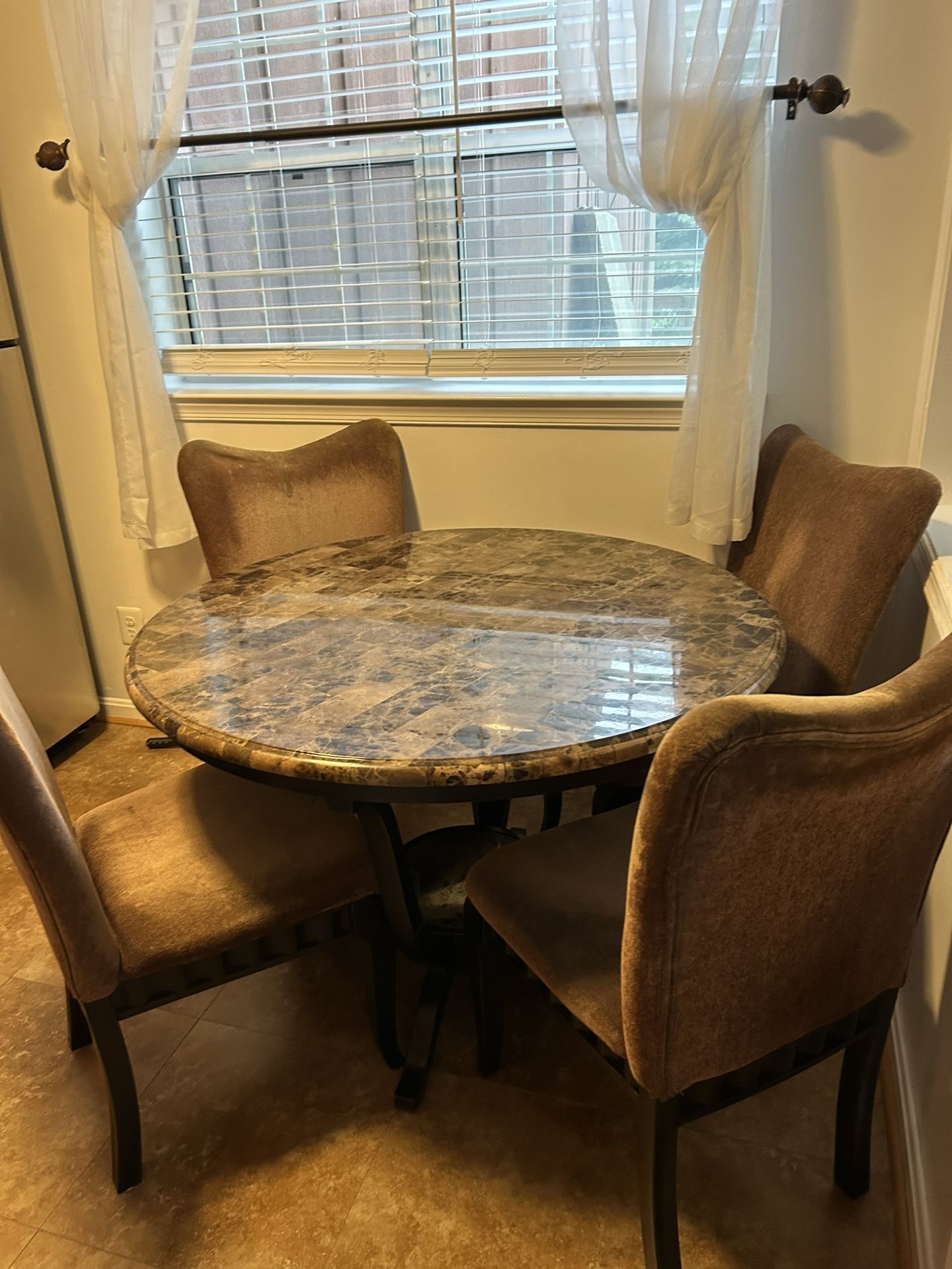 Marble/stone Dining Table W/ 4 Suede Chairs (Brown)