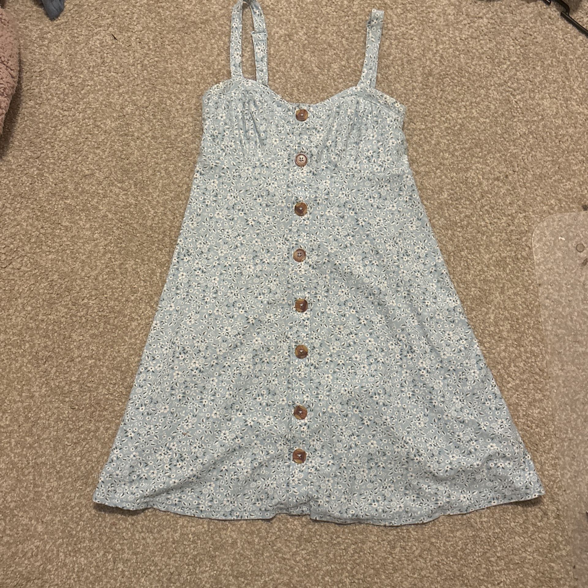 Blue flowy dress with white flowers