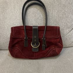 Coach Red Suede Leather Satchel Bag Purse