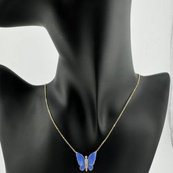 14k Gold Diamond Butterfly Pendant With Chain 