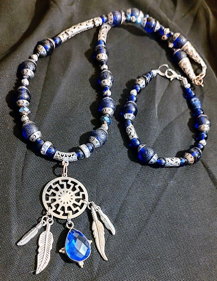 Handmade Beaded Celtic Solar Cross Dreamcatcher Necklace...
