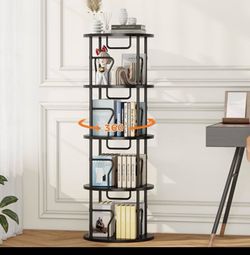 VYRIVA 4 Tier Rotating Bookshelf Tower 360° Display Round Bookcase Floor Standing Corner Revolving